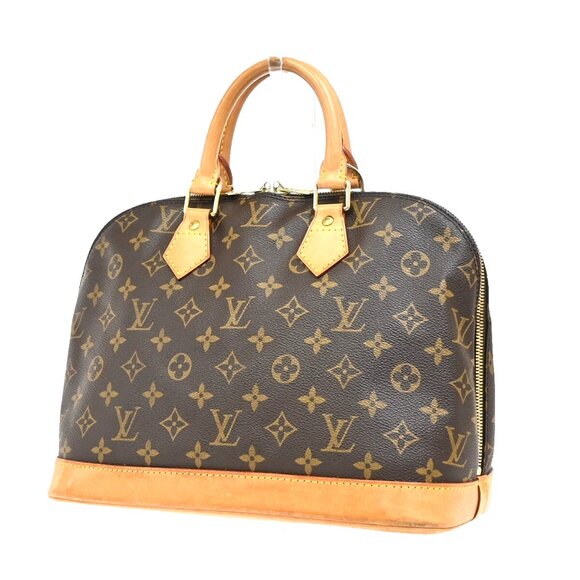 LOUIS VUITTON LV Logo Alma Hand Bag Monogram Leather Brown France M51130 85EF171 - Picture 1 of 16
